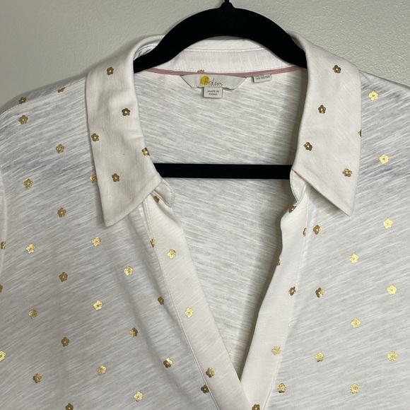Boden Ivory Gold Metallic Flowers Long Sleeve Cotton Shirt Size 20/22 - Picture 2 of 11